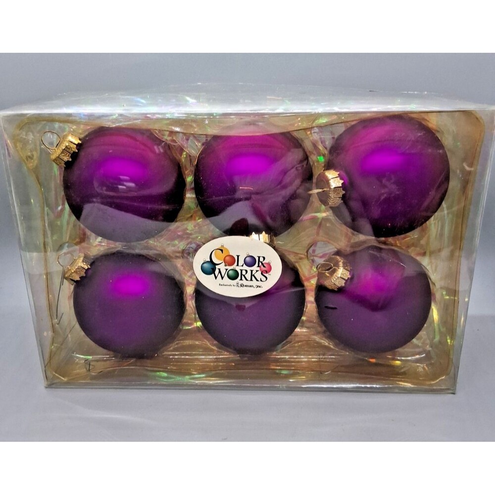 Set 6 Deep Purple Grape Matte Glass Christmas Ornaments - Color Works by Roman